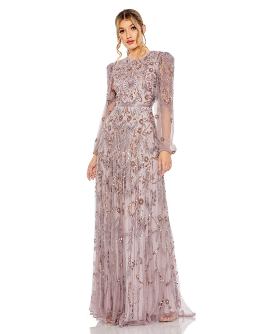 Beaded Long Sleeve Fitted Formal Evening Gown Beaded Long Sleeve Fitted Evening Mac Duggal 93930