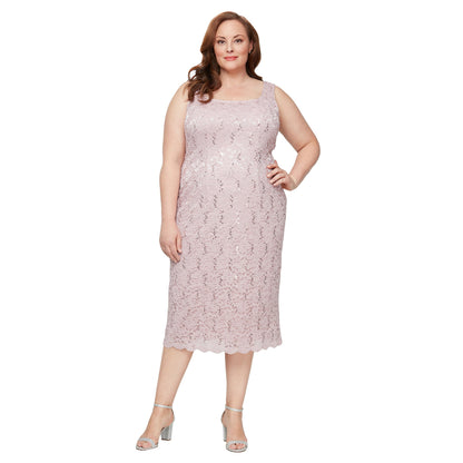 SL Fashions 9413104 Two Piece Plus Size Lace Tea Length Jacket Dress