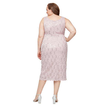 SL Fashions 9413104 Two Piece Plus Size Lace Tea Length Jacket Dress