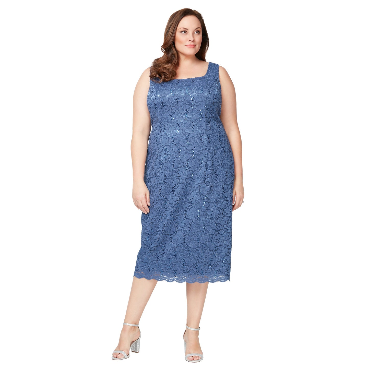 SL Fashions 9413104 Two Piece Plus Size Lace Tea Length Jacket Dress
