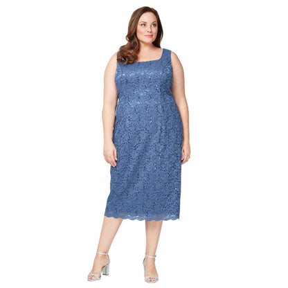SL Fashions 9413104 Two Piece Plus Size Lace Tea Length Jacket Dress