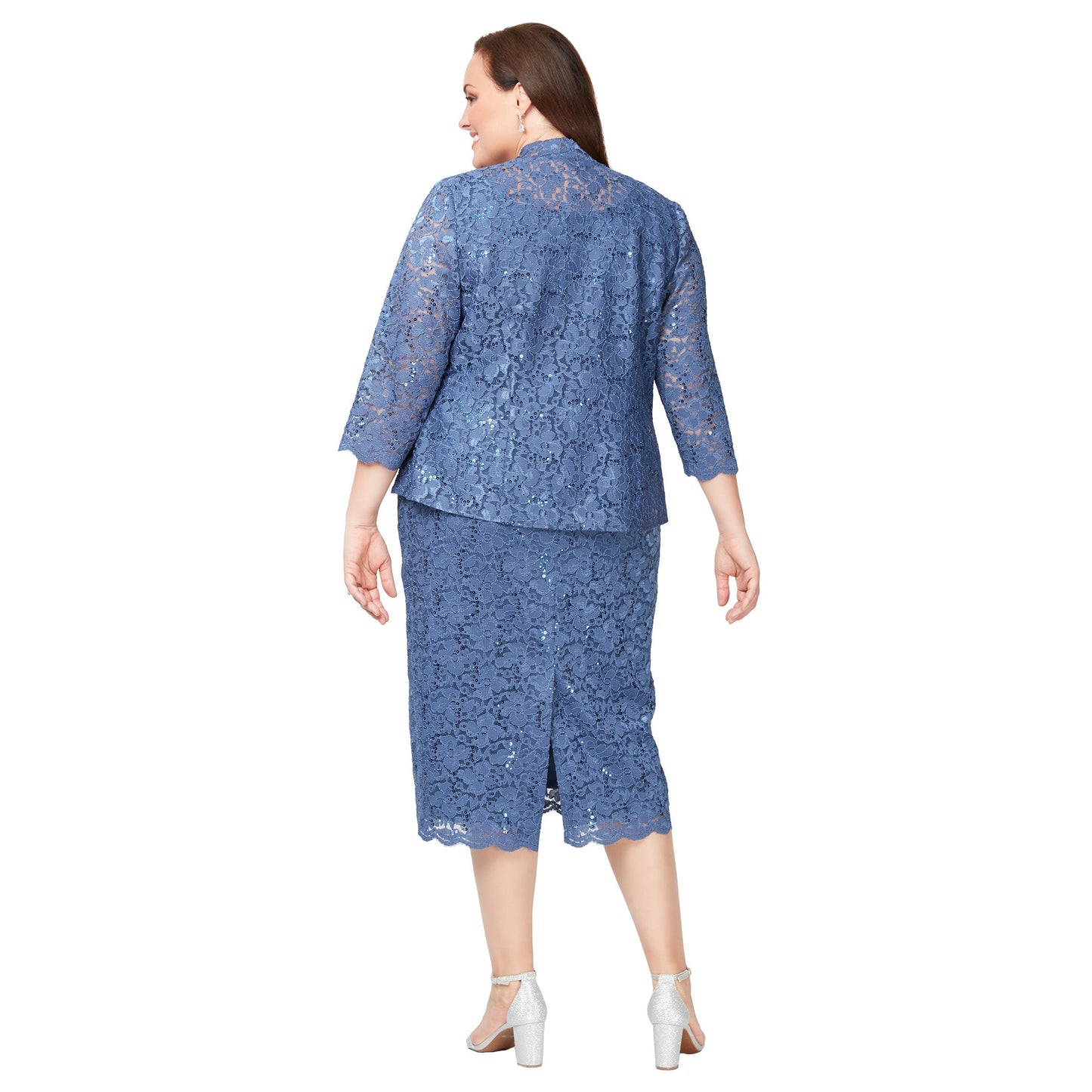 SL Fashions 9413104 Two Piece Plus Size Lace Tea Length Jacket Dress