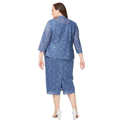 SL Fashions 9413104 Two Piece Plus Size Lace Tea Length Jacket Dress