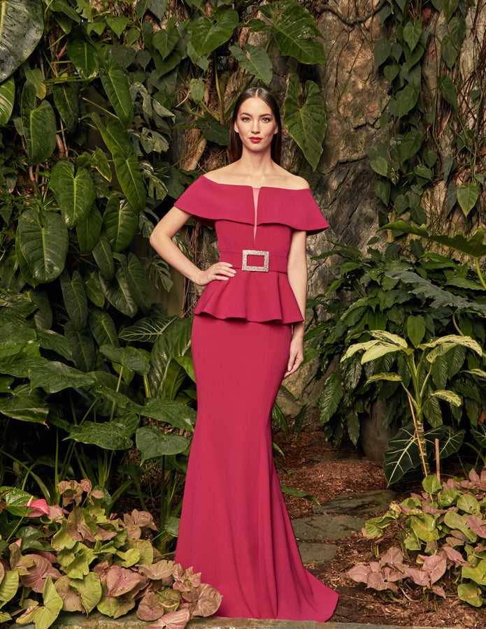 Alexander by Daymor 950 Formal Long Belted Peplum Evening Dress