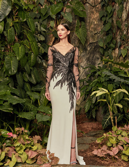 Alexander by Daymor 960 Beaded Long Sleeve Formal Applique Evening Dress