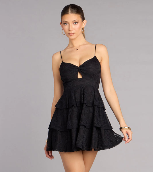 Boldly Sweet Lace Ruffle Mini Dress