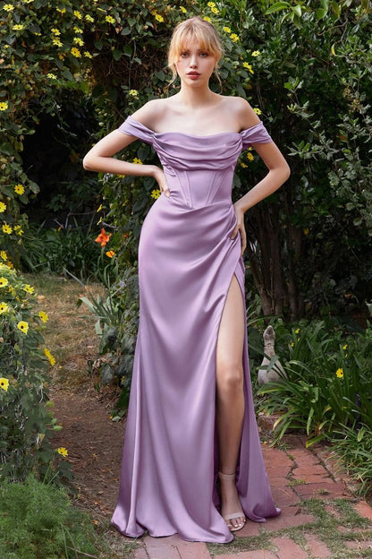 MABEL GOWN - OFF THE SHOULDER LUXE SATIN CORSET DRESS