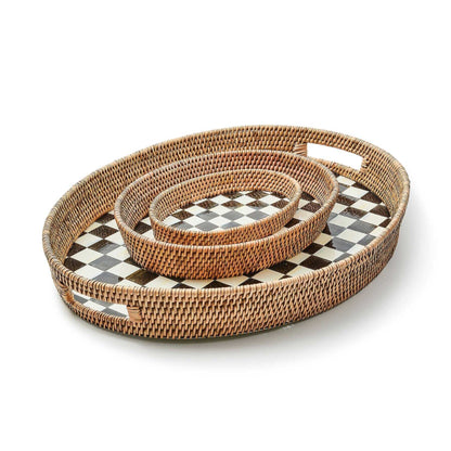 Courtly Check Large Enamel & Rattan Serving Tray