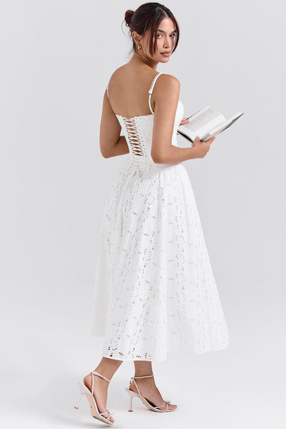 White Broderie Anglais Midi Skirt