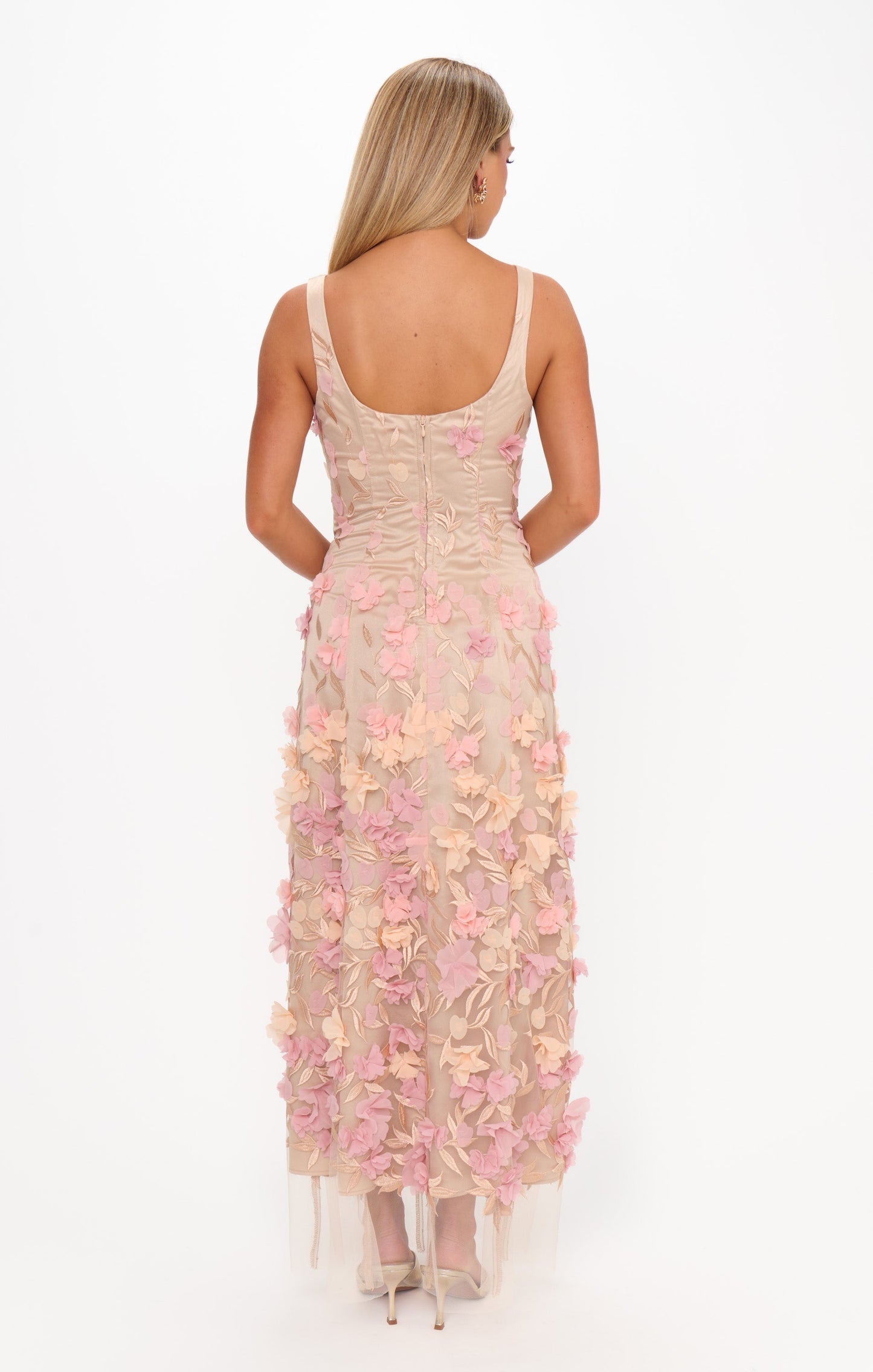 Stephanie Dress ~ Champagne 3D Floral