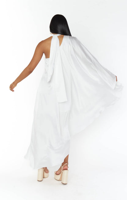 Rhea One Shoulder Dress ~ Ivory Luxe Satin