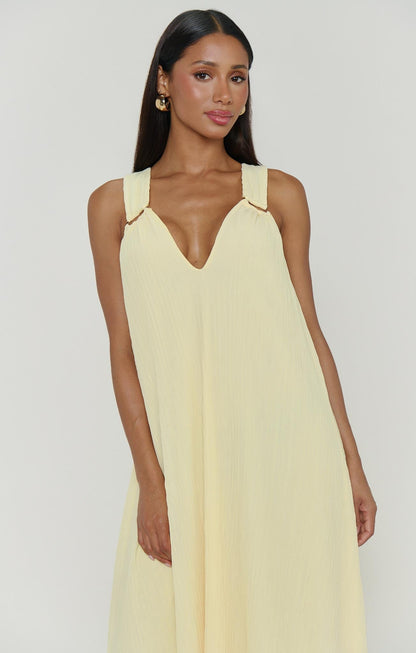 Heidi Maxi Dress ~ Pale Yellow Pleated Chiffon