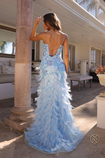 Nox Anabel C1413 Formal Long Prom Feathered Dress