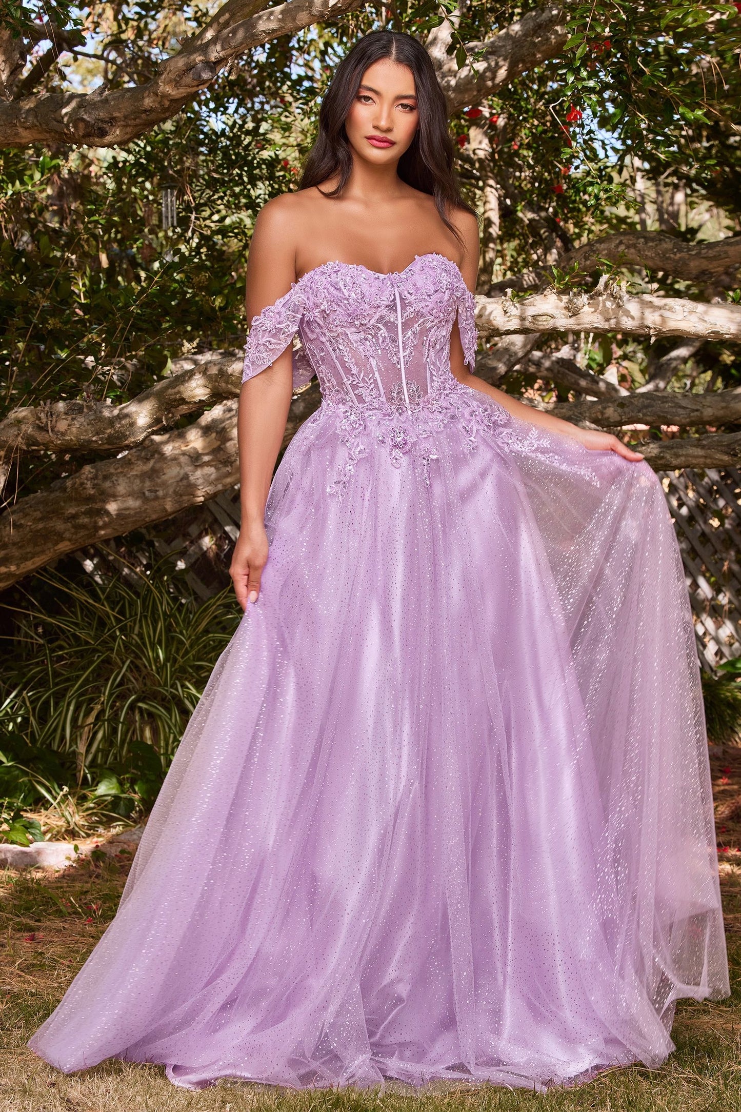 Off Shoulder Beaded Corset Long Ball Gown Prom Dress by LaDivine CD0198