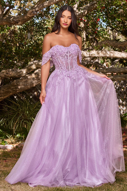 Off Shoulder Beaded Corset Long Ball Gown Prom Dress by LaDivine CD0198