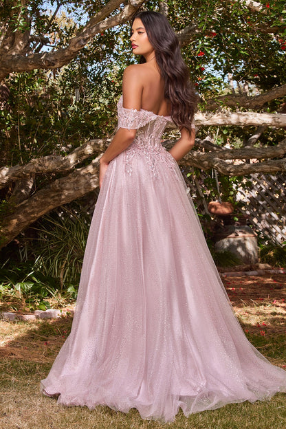 Off Shoulder Beaded Corset Long Ball Gown Prom Dress by LaDivine CD0198