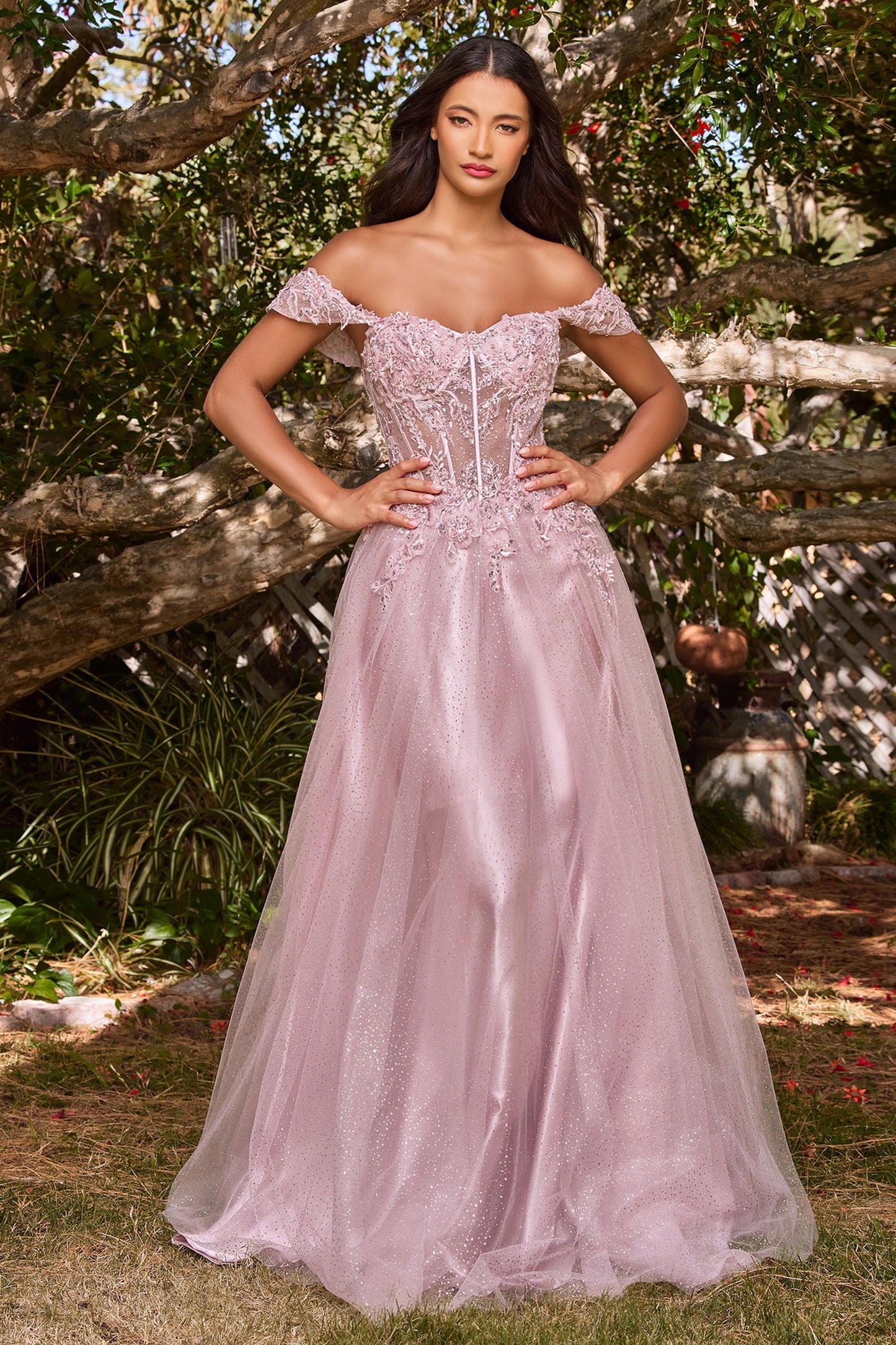 Off Shoulder Beaded Corset Long Ball Gown Prom Dress by LaDivine CD0198