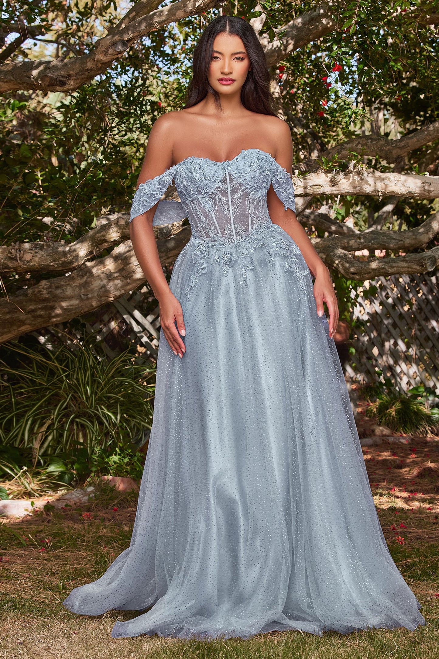Off Shoulder Beaded Corset Long Ball Gown Prom Dress by LaDivine CD0198
