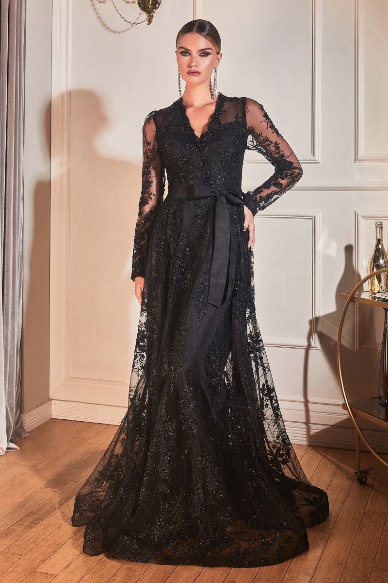 Long Sleeve Lace Floral Formal Dress by LaDivine CD233