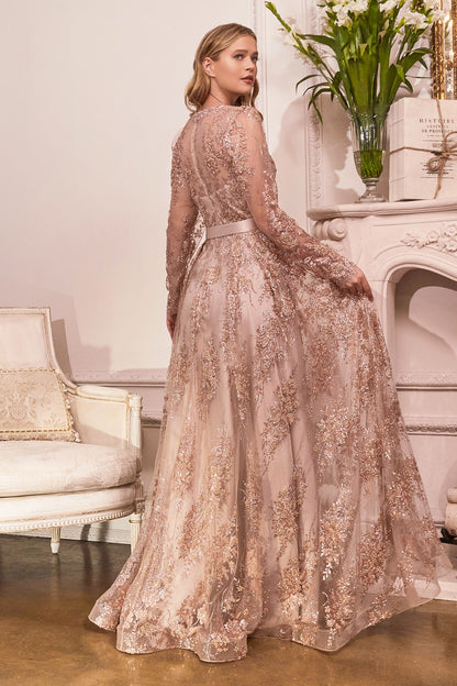 Long Sleeve Lace Floral Formal Dress by LaDivine CD233