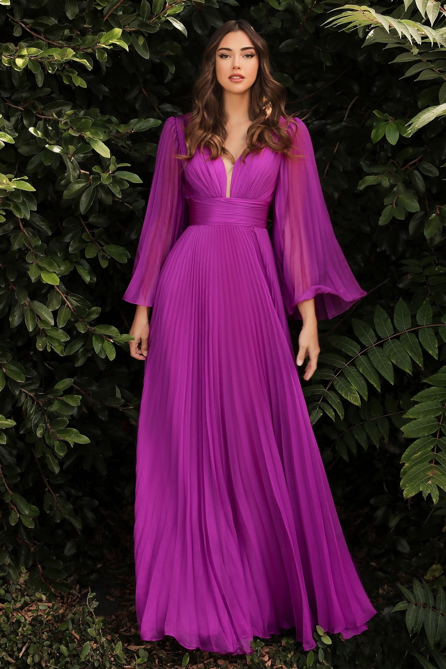 Long Sleeve Pleated Evening Formal Dress by LaDivine CD242
