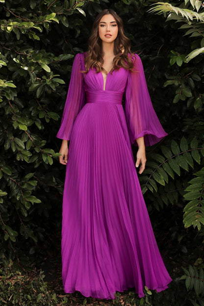 Long Sleeve Pleated Evening Formal Dress by LaDivine CD242