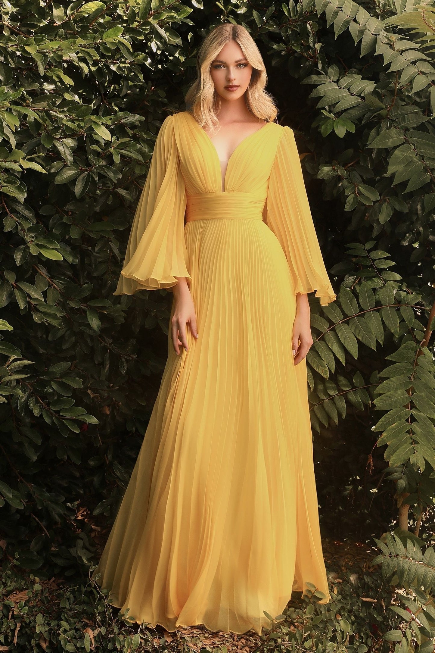 Long Sleeve Pleated Evening Formal Dress by LaDivine CD242