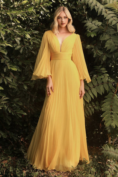Long Sleeve Pleated Evening Formal Dress by LaDivine CD242