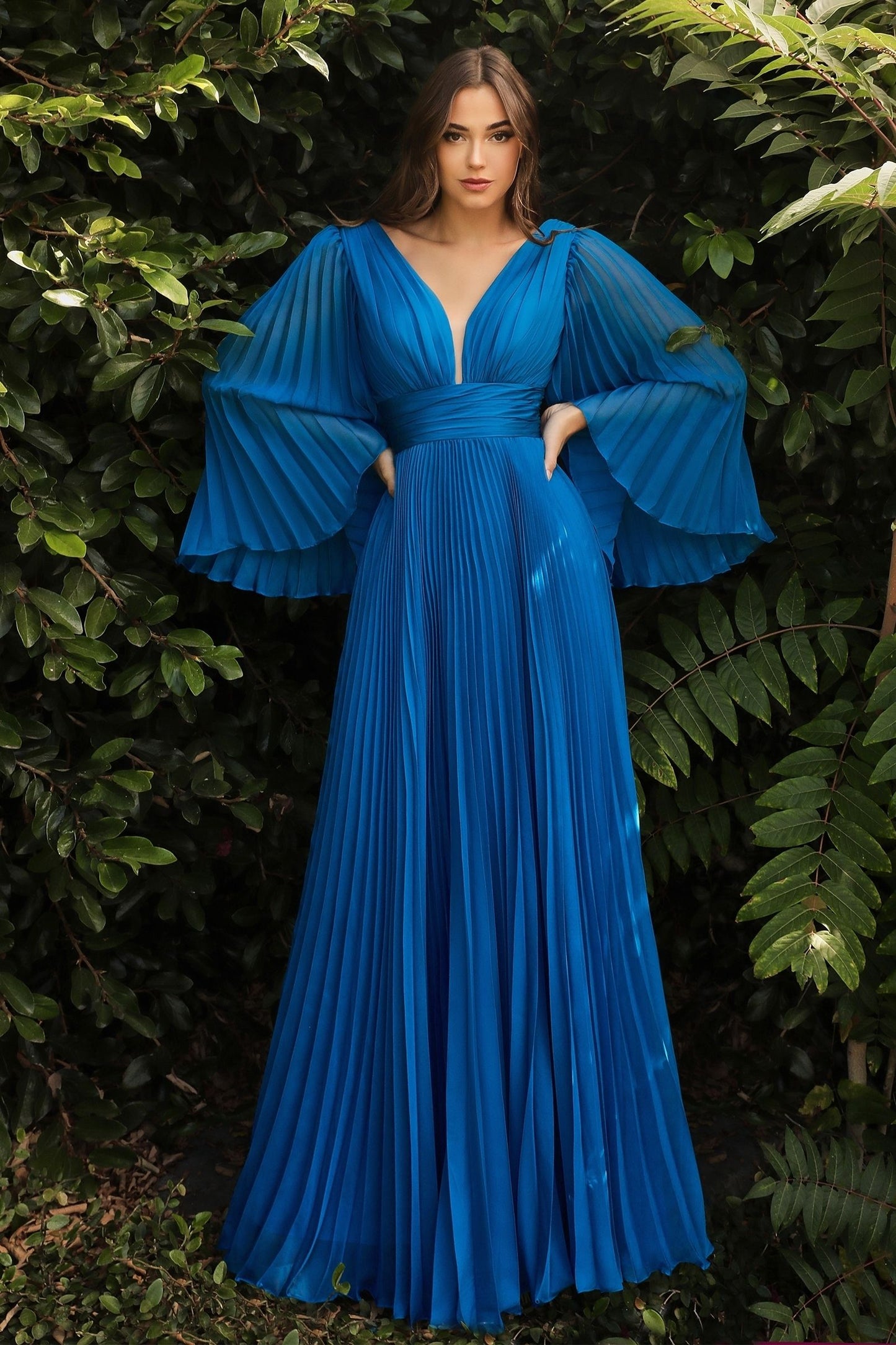 Long Sleeve Pleated Evening Formal Dress by LaDivine CD242