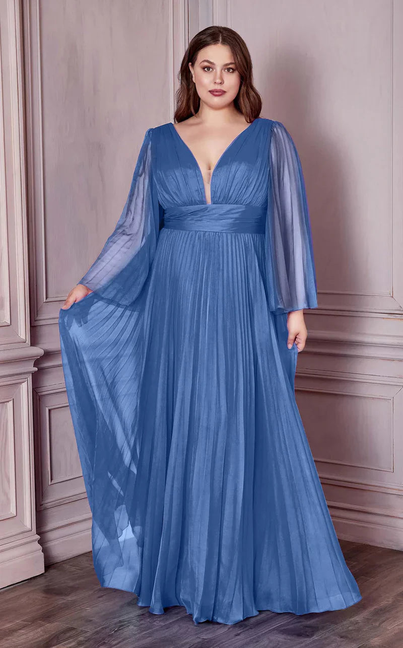 Long Sleeve Formal A-Line Plus Size Dress by LaDivine CD242C