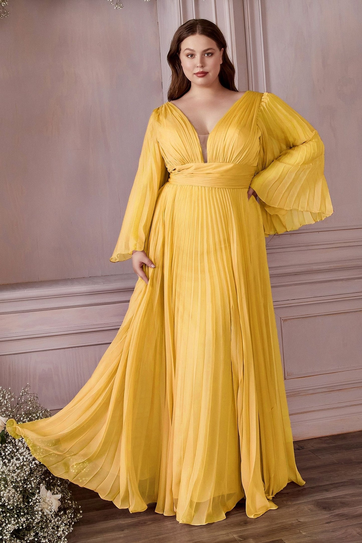 Long Sleeve Formal A-Line Plus Size Dress by LaDivine CD242C