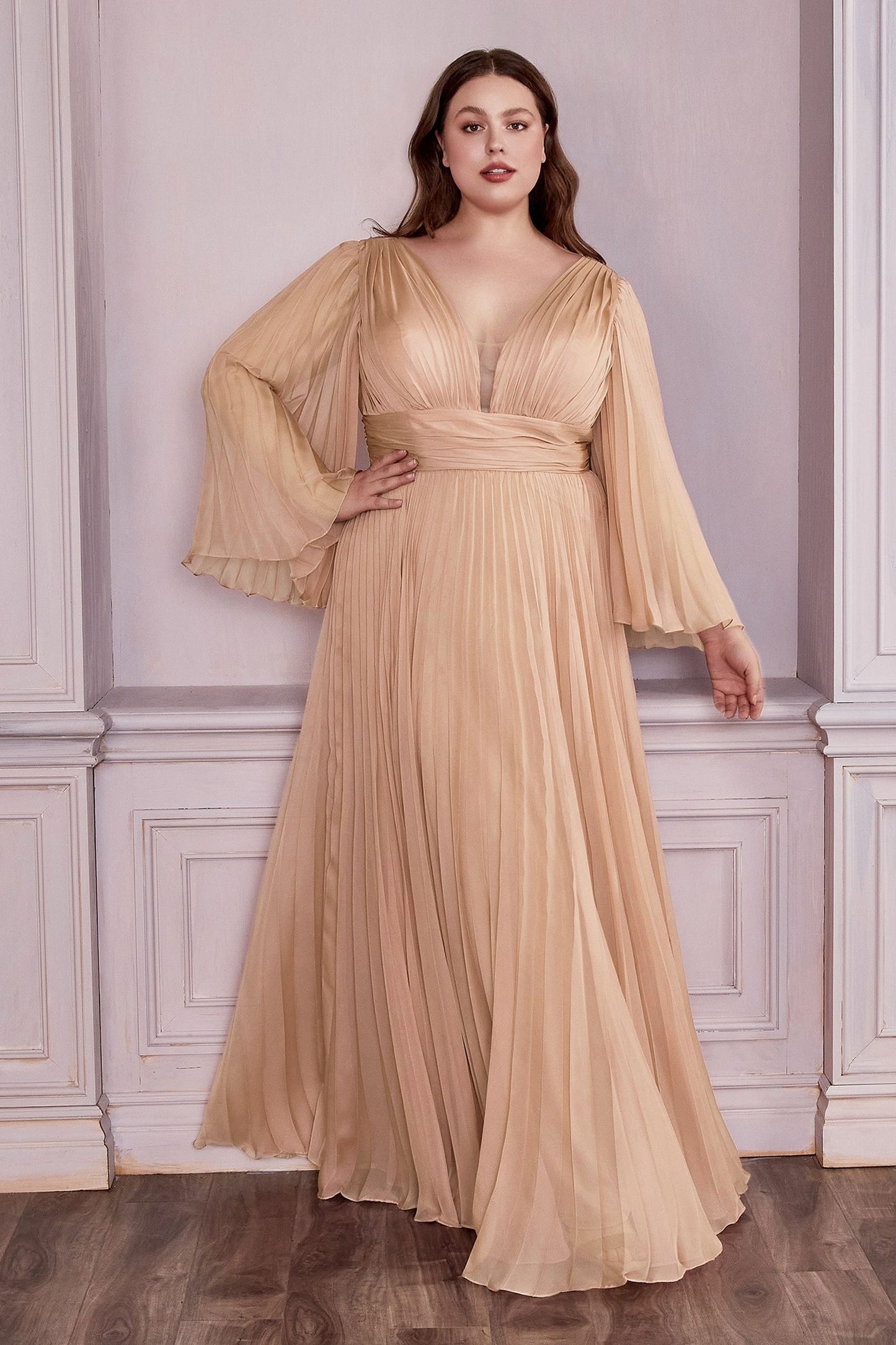 Long Sleeve Formal A-Line Plus Size Dress by LaDivine CD242C