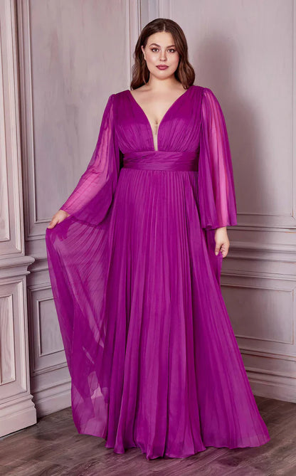 Long Sleeve Formal A-Line Plus Size Dress by LaDivine CD242C