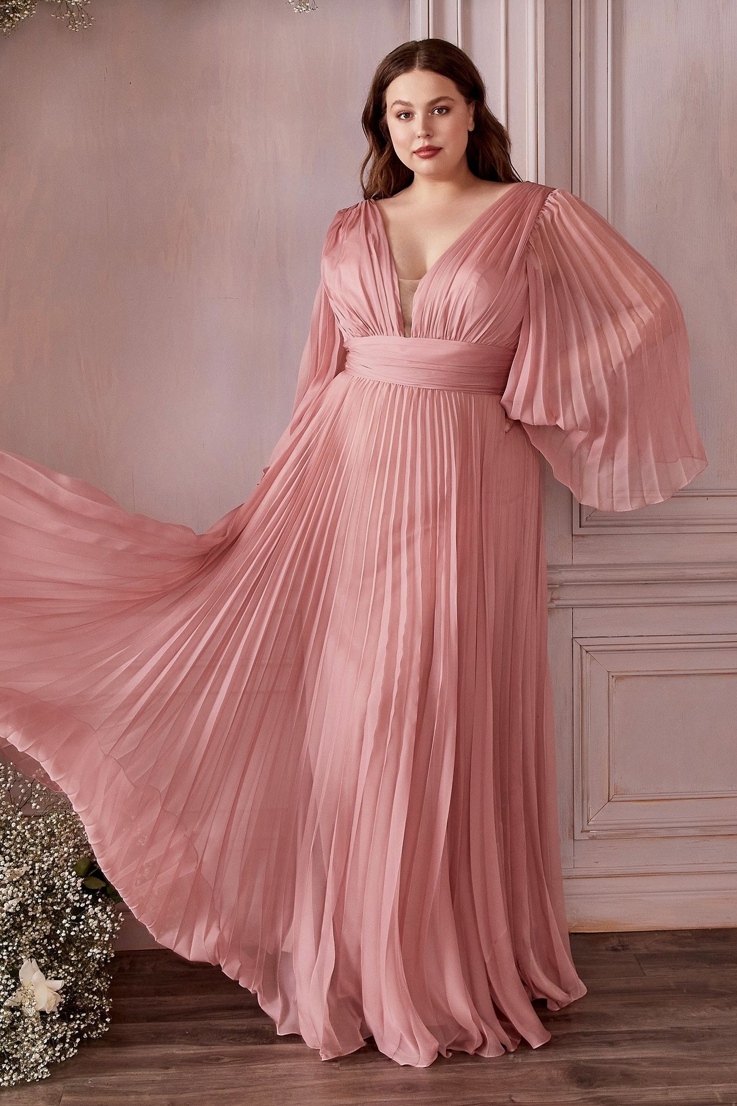 Long Sleeve Formal A-Line Plus Size Dress by LaDivine CD242C