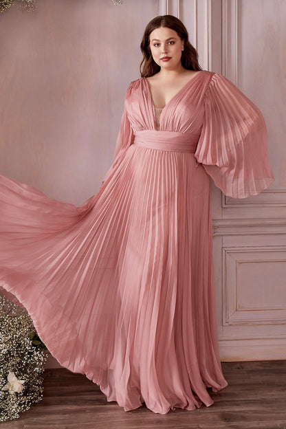 Long Sleeve Formal A-Line Plus Size Dress by LaDivine CD242C