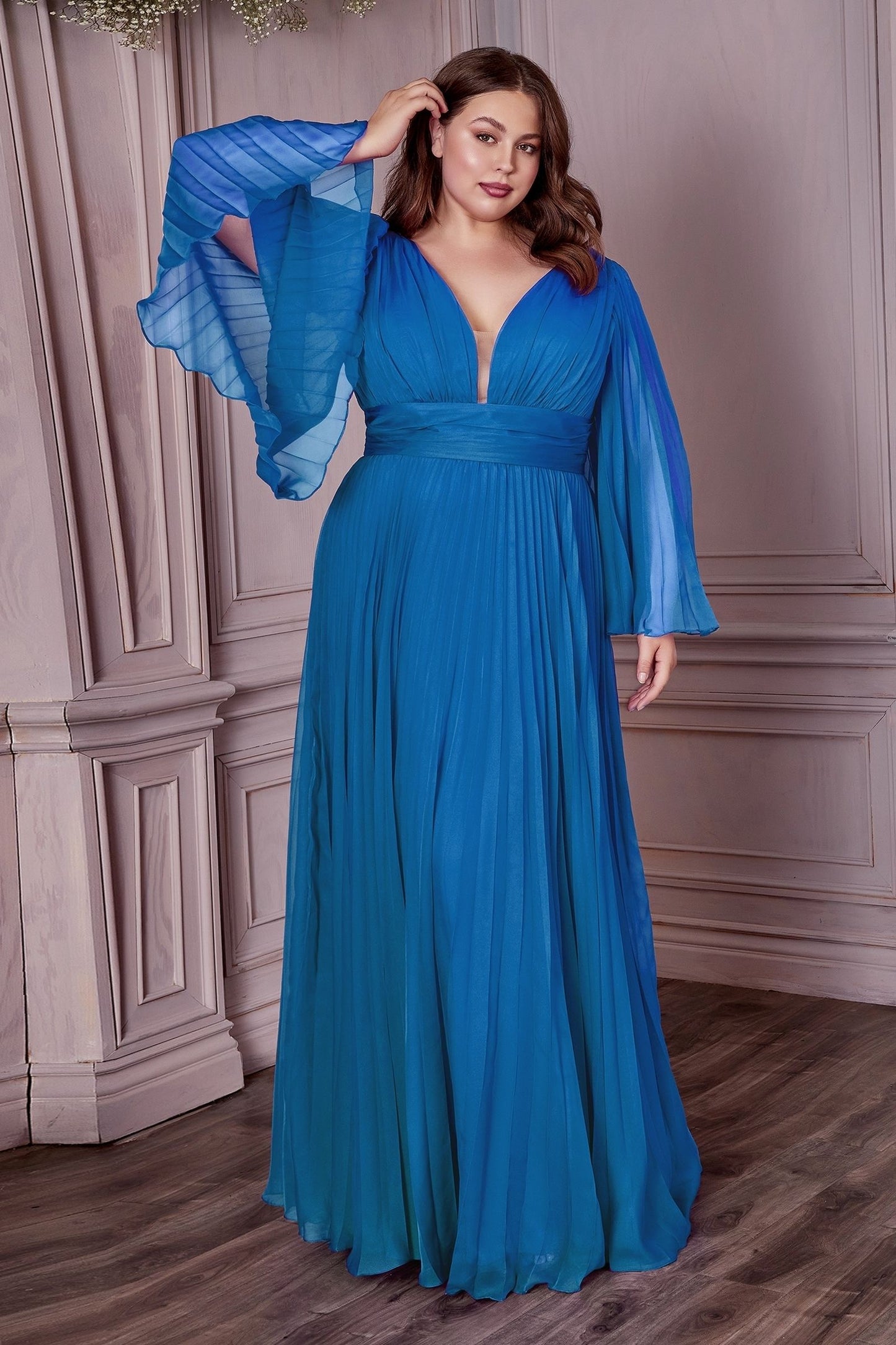 Long Sleeve Formal A-Line Plus Size Dress by LaDivine CD242C