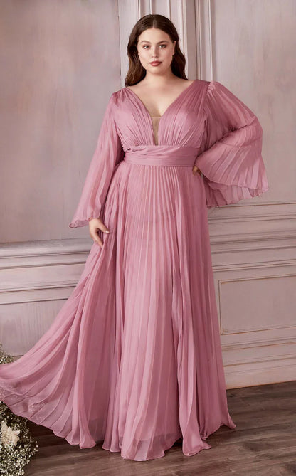 Long Sleeve Formal A-Line Plus Size Dress by LaDivine CD242C
