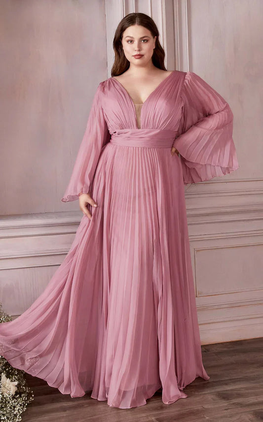 Long Sleeve Formal A-Line Plus Size Dress by LaDivine CD242C
