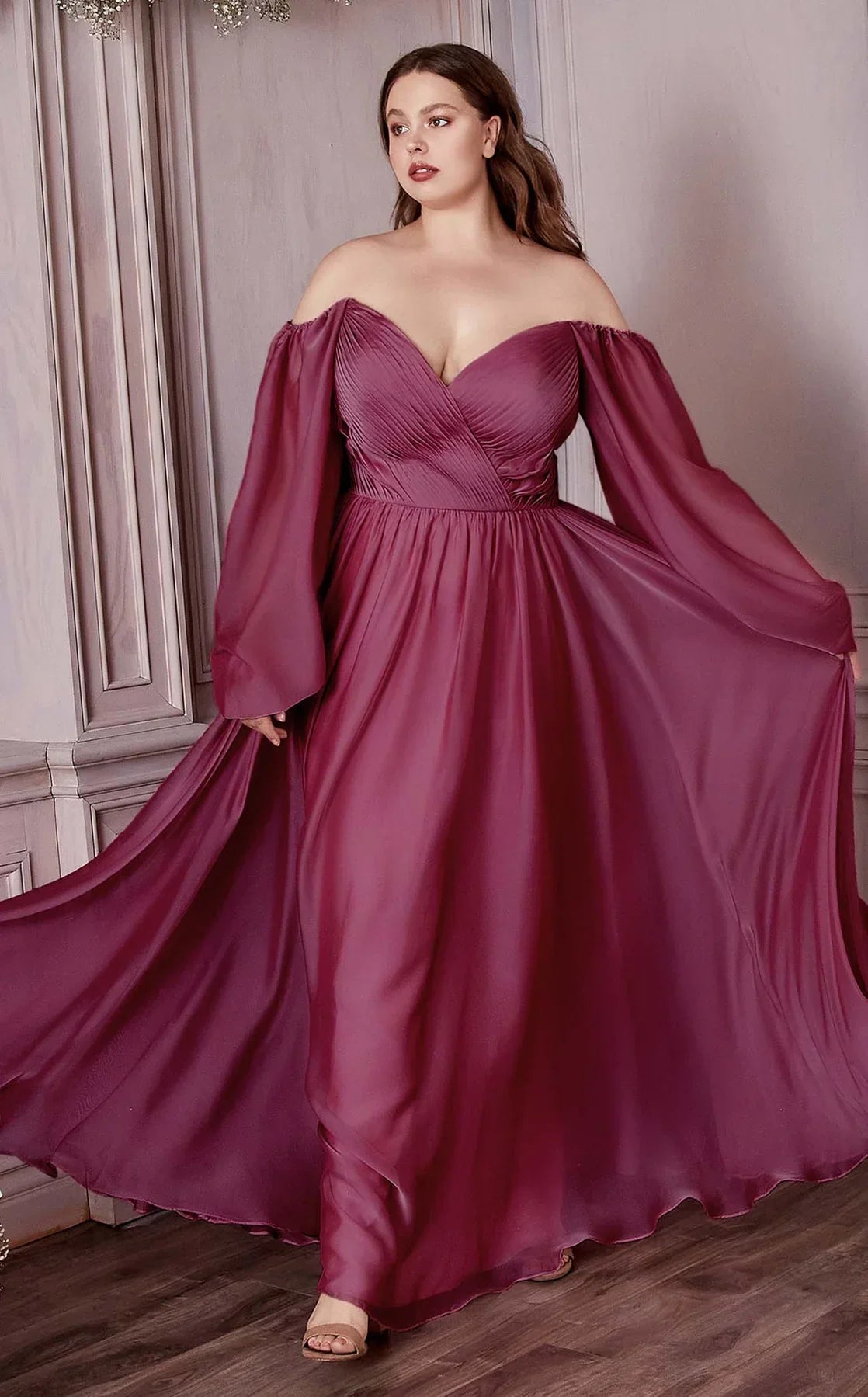 Off Shoulder Long Formal A-Line Plus Size Dress by LaDivine CD243C