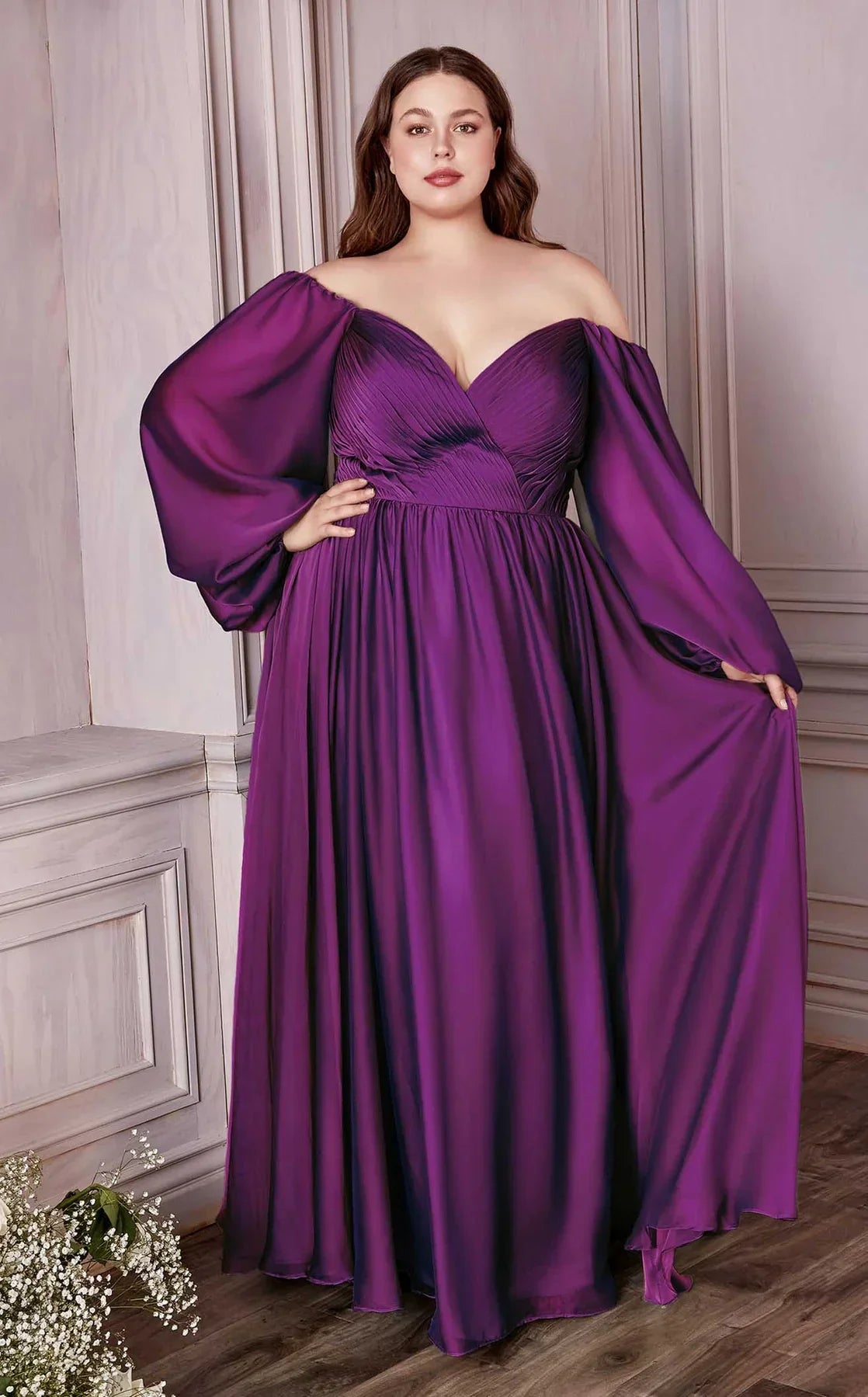 Off Shoulder Long Formal A-Line Plus Size Dress by LaDivine CD243C