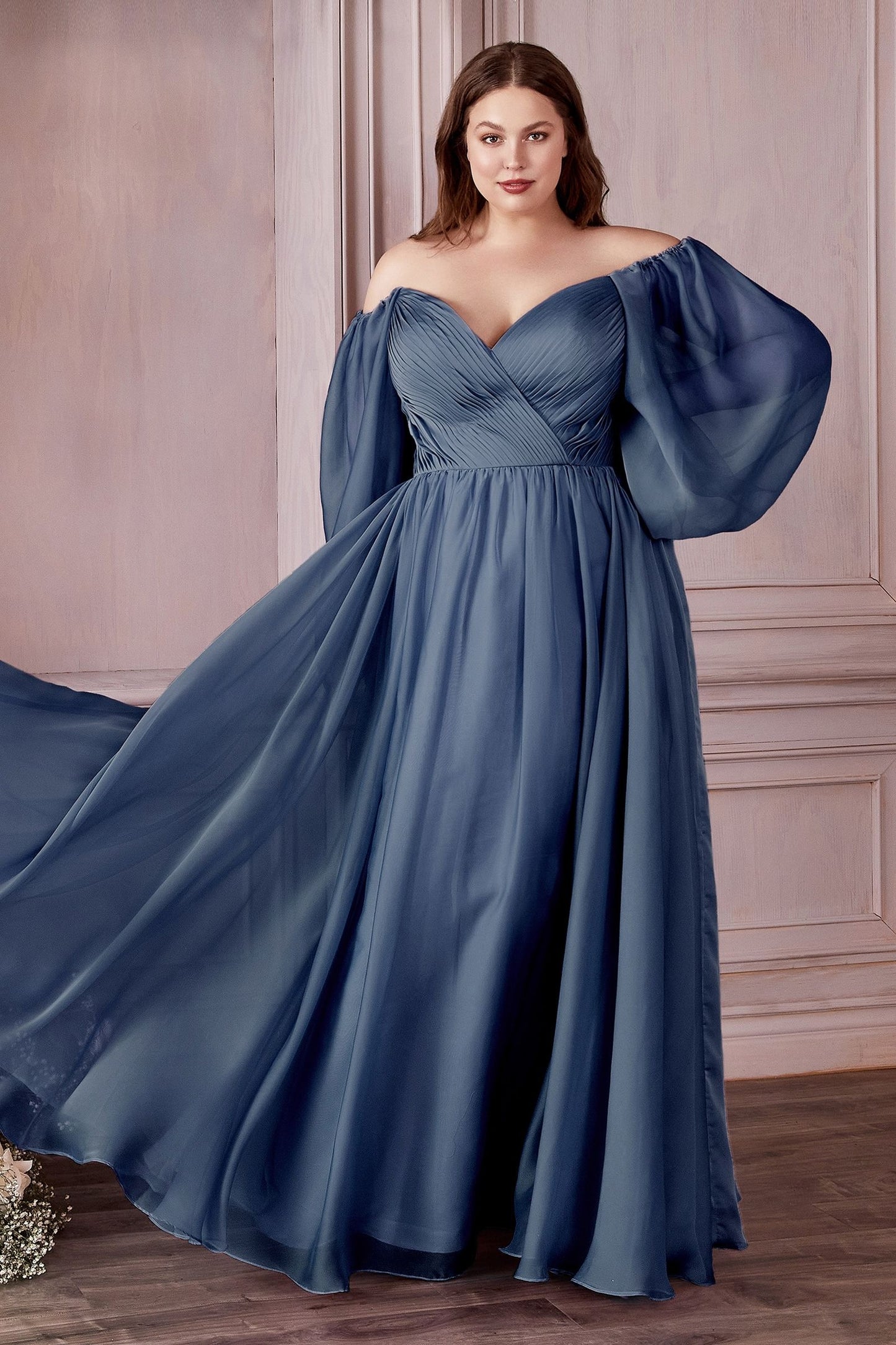 Off Shoulder Long Formal A-Line Plus Size Dress by LaDivine CD243C