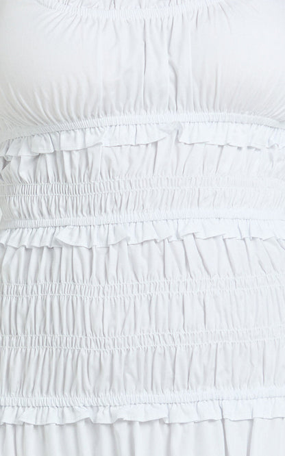 Cami Midi Dress - Rushed Bodice Dress in White