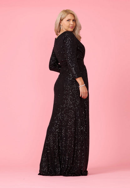 Long Sleeve Sequin Formal Hand Beaded Prom Dress