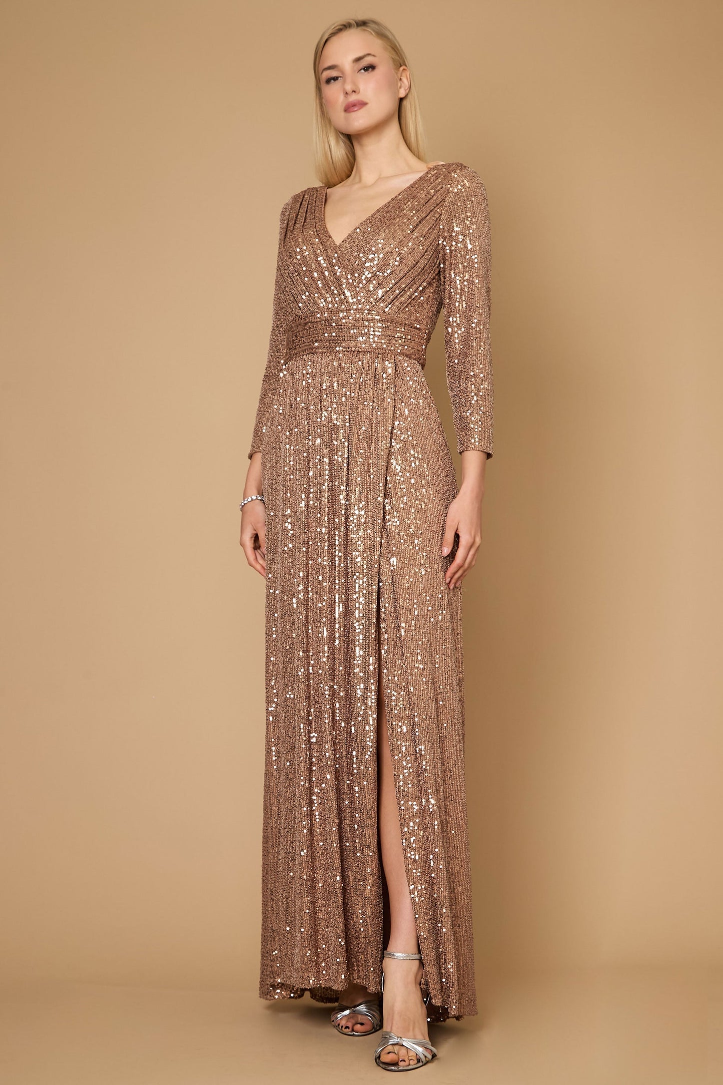 Long Sleeve Sequin Formal Hand Beaded Prom Dress