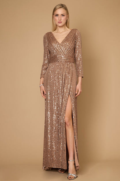 Long Sleeve Sequin Formal Hand Beaded Prom Dress