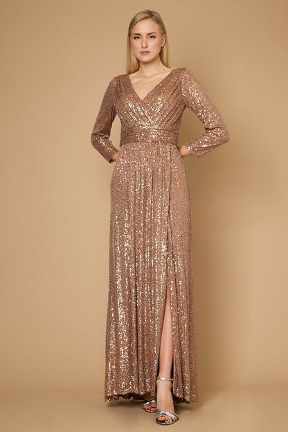 Long Sleeve Sequin Formal Hand Beaded Prom Dress