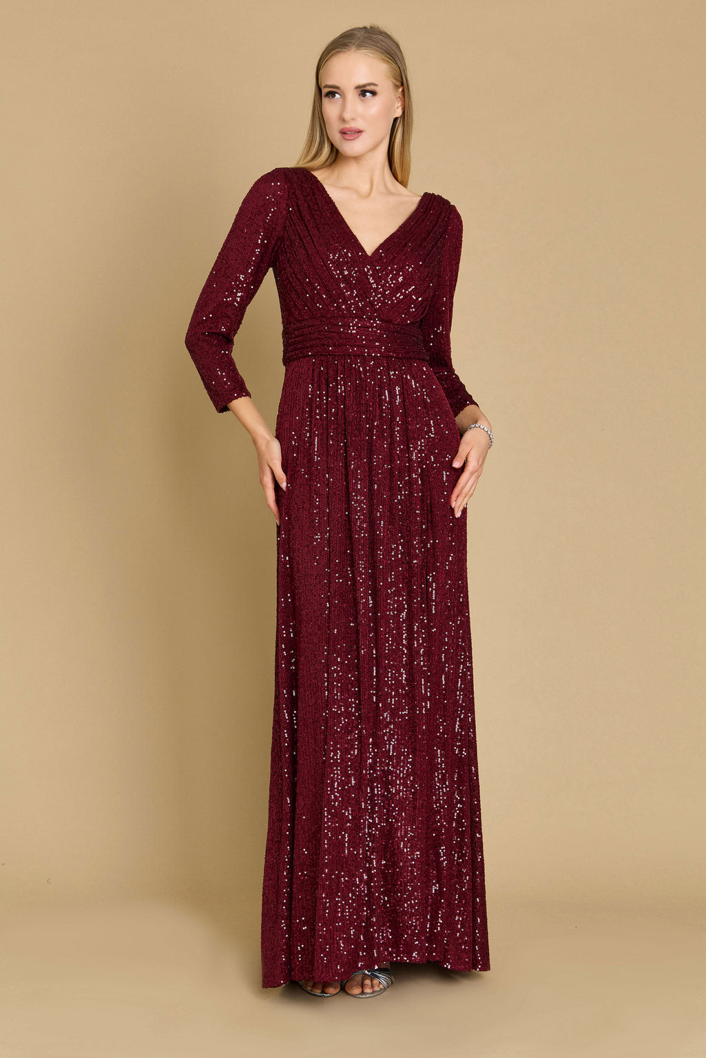 Long Sleeve Sequin Formal Hand Beaded Prom Dress