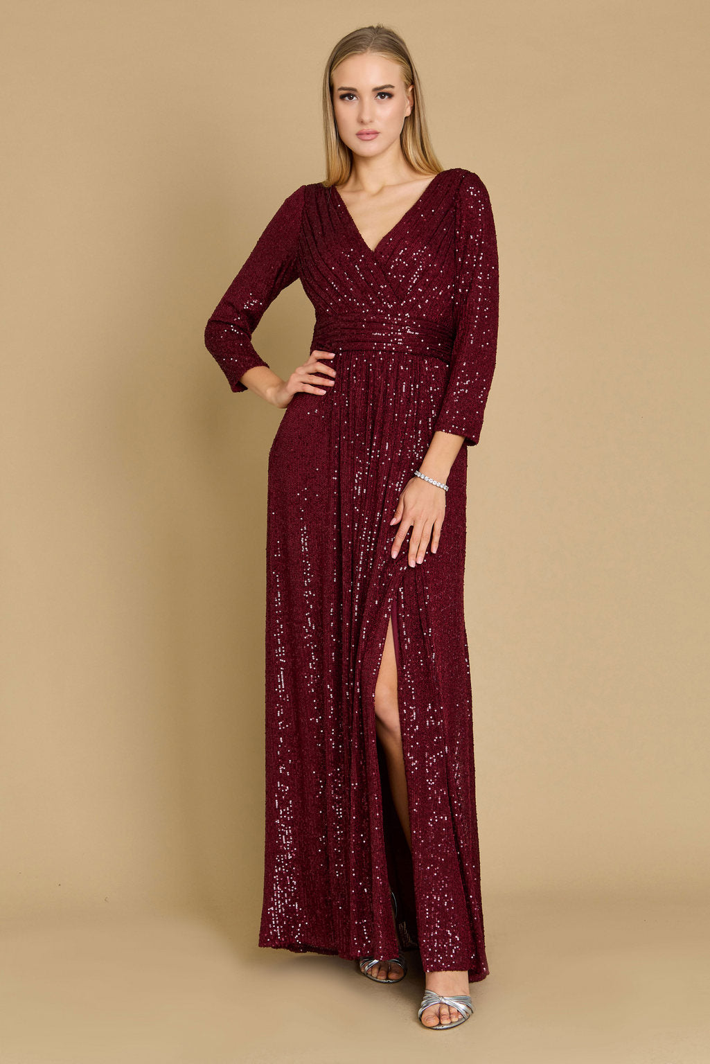 Long Sleeve Sequin Formal Hand Beaded Prom Dress