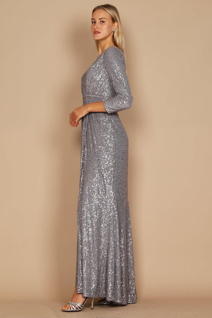 Long Sleeve Sequin Formal Hand Beaded Prom Dress