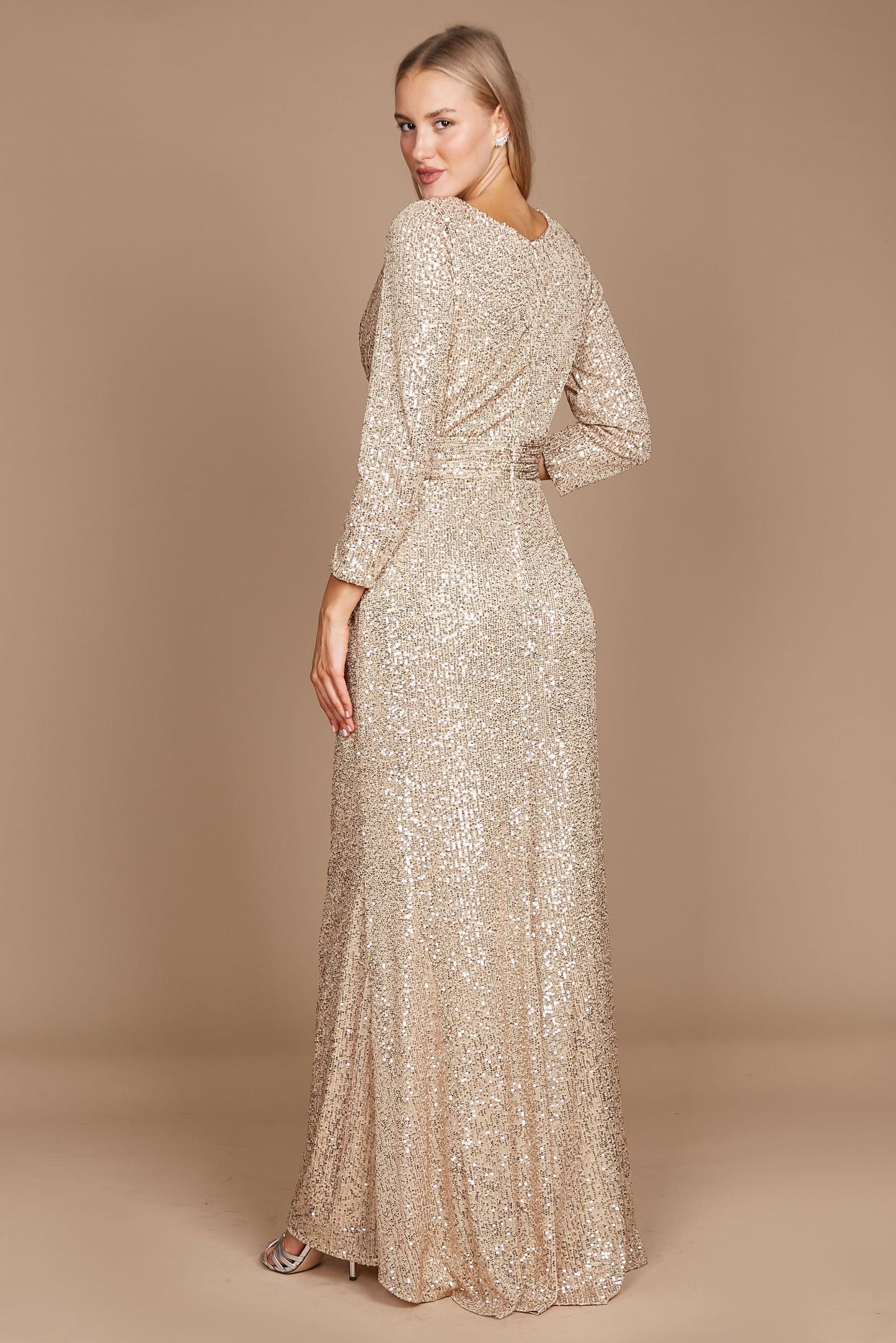 Long Sleeve Sequin Formal Hand Beaded Prom Dress